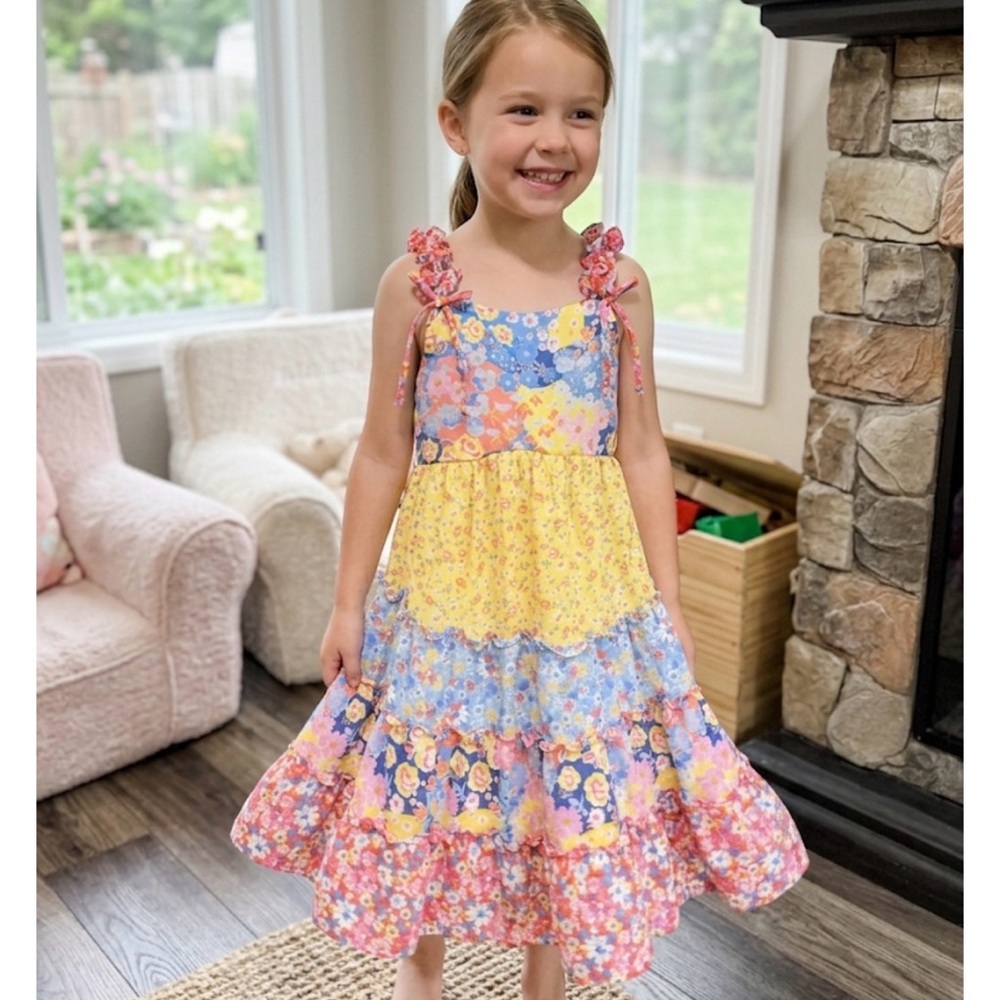 Jona Michelle Multicolor Floral Kids Dress